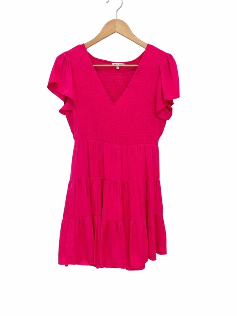 Naked Zebra Bright Pink Tiered V-Neck Dress